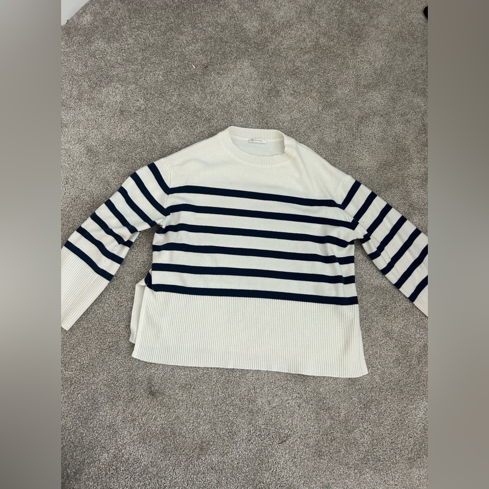 Amazon Navy and White Striped Crew Neck Sweater